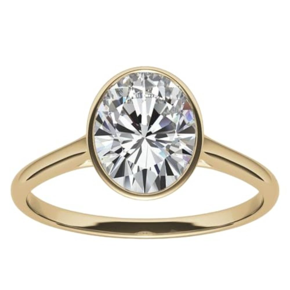 1.50 Carat Oval Cut Lab Created Diamond Solitaire Petite Bezel Engagement Ring